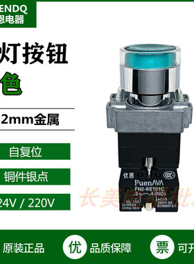 伏恩 FN2BW33M1C 绿色自复位平头带灯按钮开关XB2BW33M1C精品220V