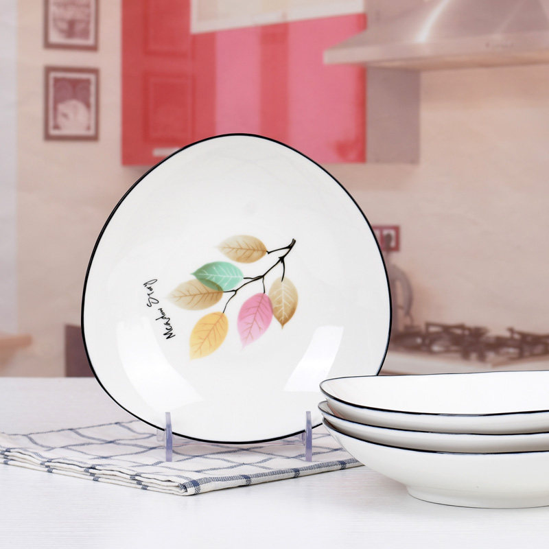 陶瓷餐具中式创意不规则盘子菜盘家用4个套装大号9英寸圆形菜盘子