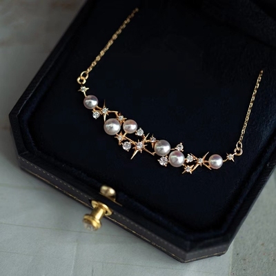 小众设计高级感18K镀金日落繁星天然淡水珍珠锁骨项链轻奢名媛风