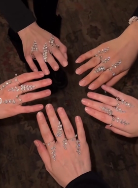 Ins博主同款闪钻树叶中东阿拉伯风手镯式戒指个性首饰花卉ring