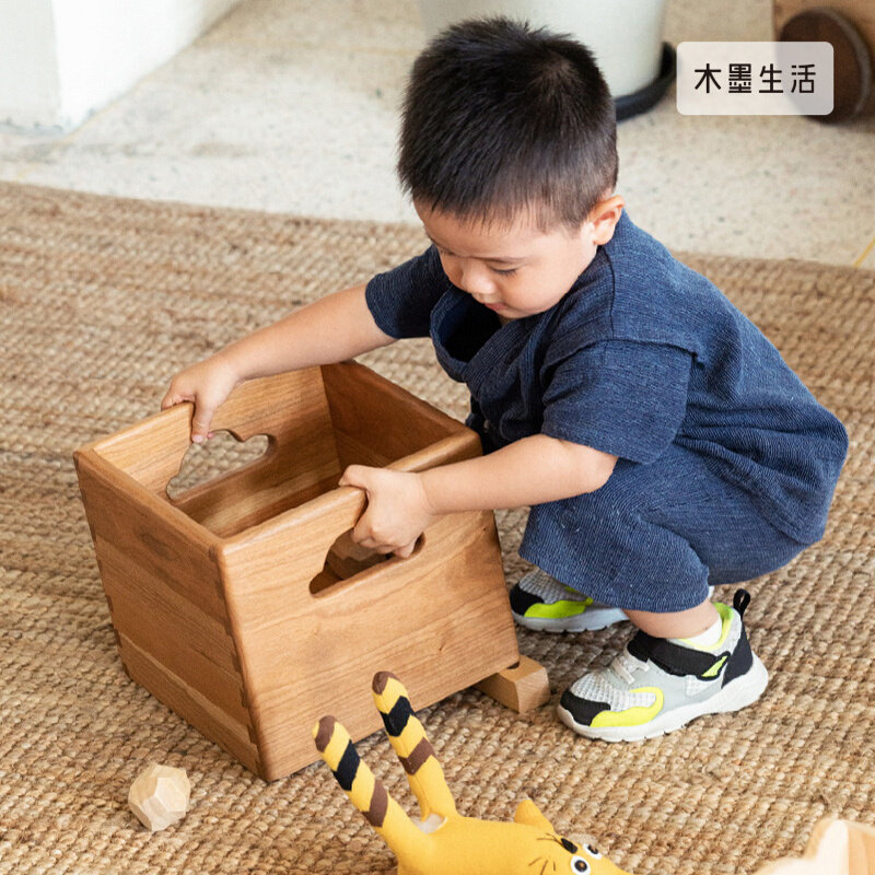 速发MUMO儿墨 百纳箱 木童实木手提收纳箱正方形储物盒木质工具收