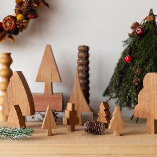 木墨生活 森林拼图 实木积木儿童益智玩具圣诞树节日礼物桌面摆件