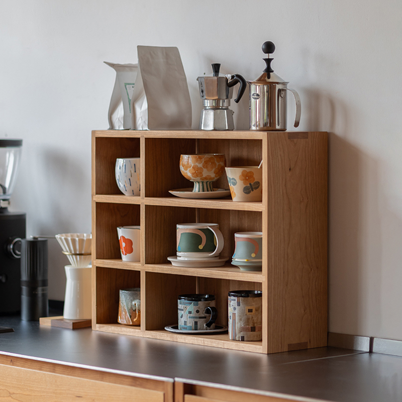 木墨生活  六格杯架 原实木茶杯子收纳置物可上墙壁挂多层收纳架