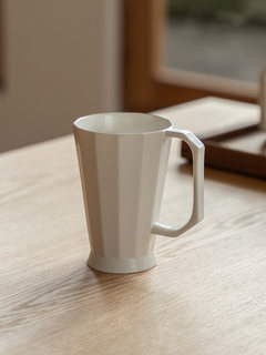 MUMO木墨 棱形把手杯 纯白德化白瓷啤酒杯简约咖啡杯马克杯大号杯