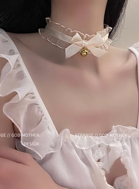 日系少女蕾丝小铃铛项圈女颈带choker脖子锁骨链项链颈环猫咪配饰