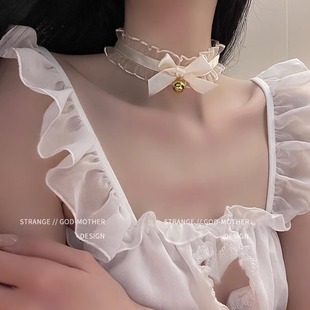 日系少女蕾丝小铃铛项圈女颈带choker脖子锁骨链项链颈环猫咪配饰