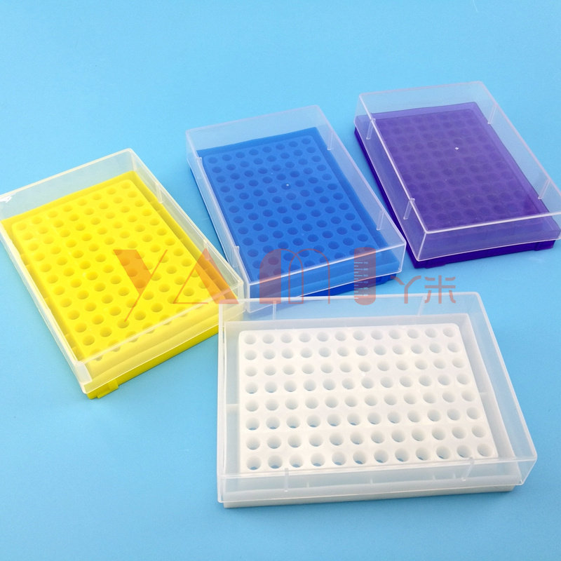 塑料96孔PCR管盒 加盖器离心管架冻存盒适配0.1ml8 12联管排管96孔板携带盒0.2ml八连管盒压盖器_虎窝淘