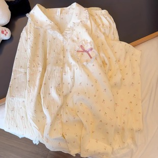 夏天 睡衣女春秋季 云朵棉甜美花边开衫 长袖 甜美可爱花边家居服套装