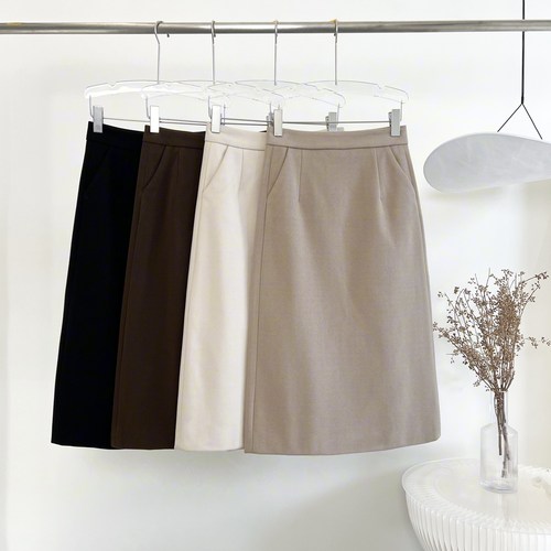 秋冬毛呢口袋半身裙A字后开叉美拉德气质显瘦中长款质感韩版休闲