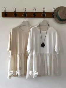 2026蕾丝拼接打底女春款文艺复古宽松显瘦圆领短袖T恤