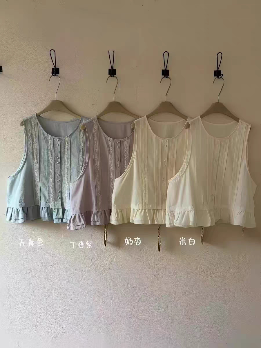 开衫马甲女春夏季2026春新款蕾丝拼接背心外穿无袖短款上衣