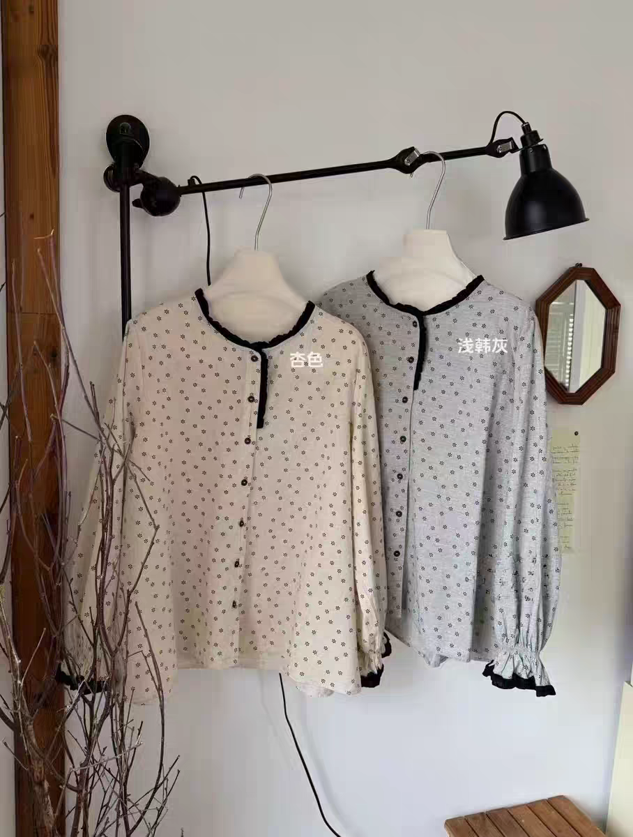 2026韩代复古小花衬衫女长袖荷叶边领棉麻开衫上衣,女装/女士精品,大码套装,淘宝优惠券,粉丝福利购,淘宝优惠卷