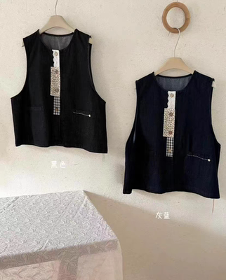 2026年春款日系甜美宽松复古圆领无袖背心女宽松显瘦刺绣百搭马甲