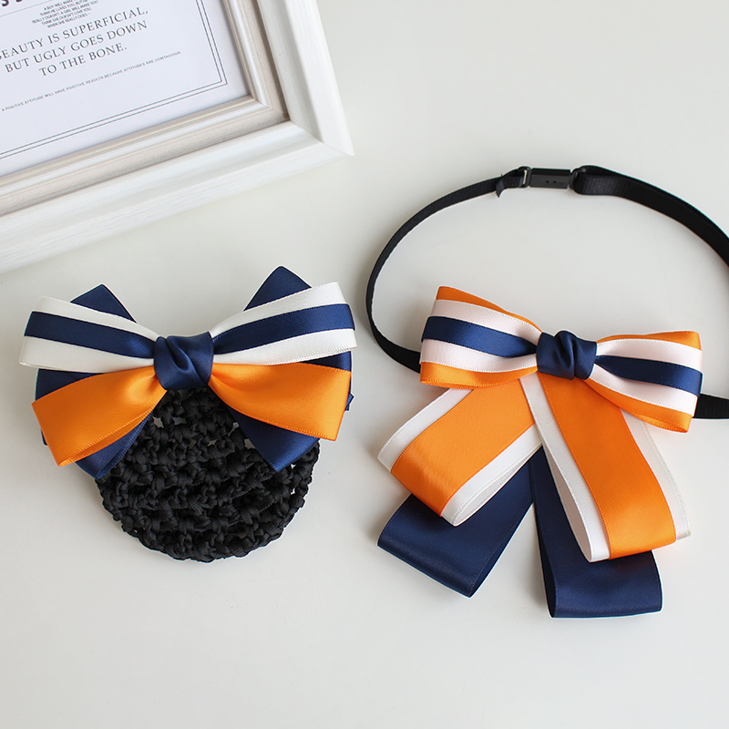 银行领结领花女职业橙色头花套装