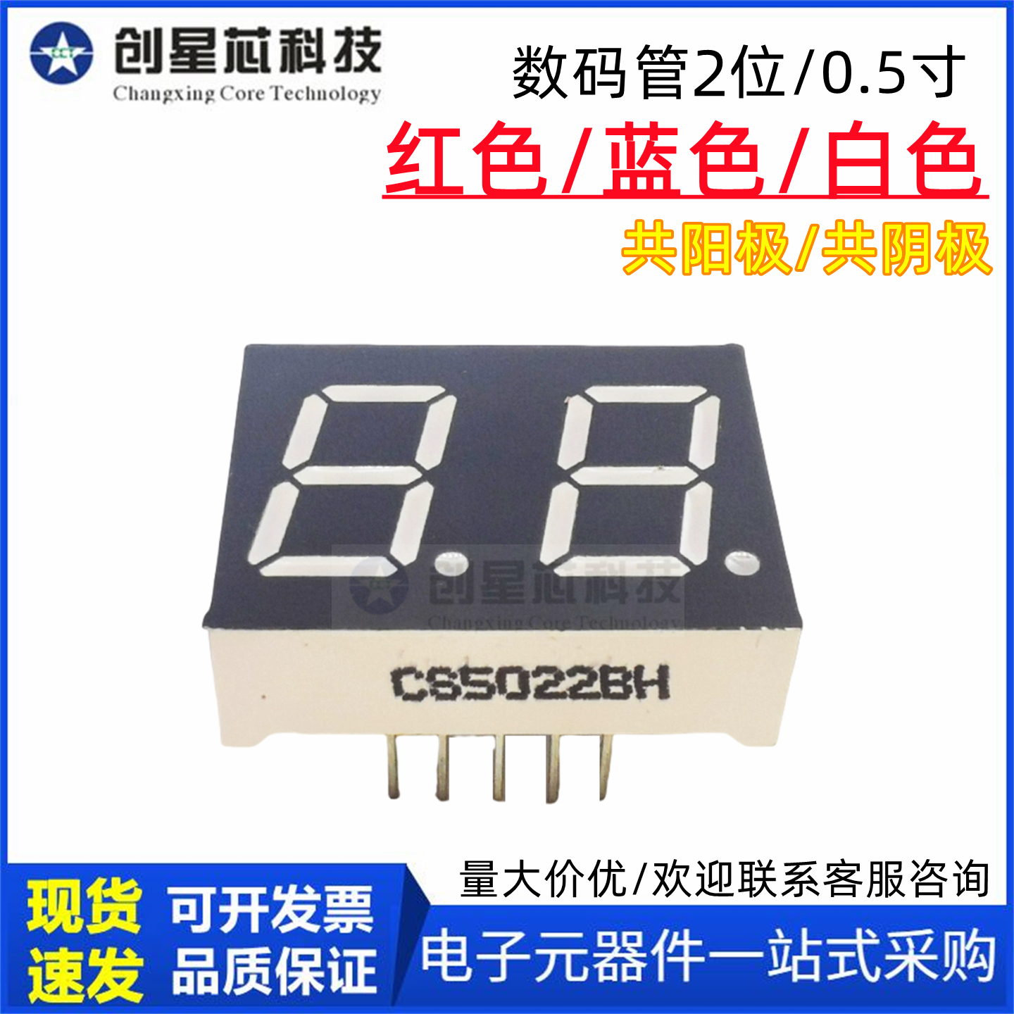 0.5寸二位白光数码管LED显示