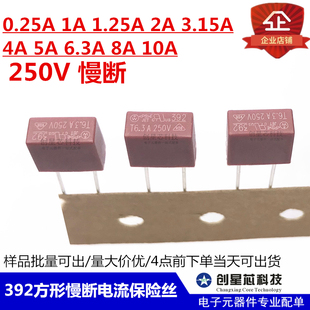 392红色方形慢断电流保险丝 T0.25A0.5A1A2A3A4A5A6.3A8A20A 250V