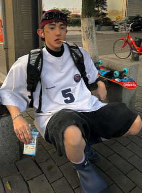 Aurocean 脏白色球服T恤 脏染做旧复古运动贴布绣短袖球衣