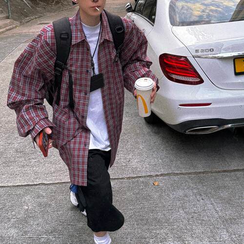 Aurocean宽肩廓形格子衬衫