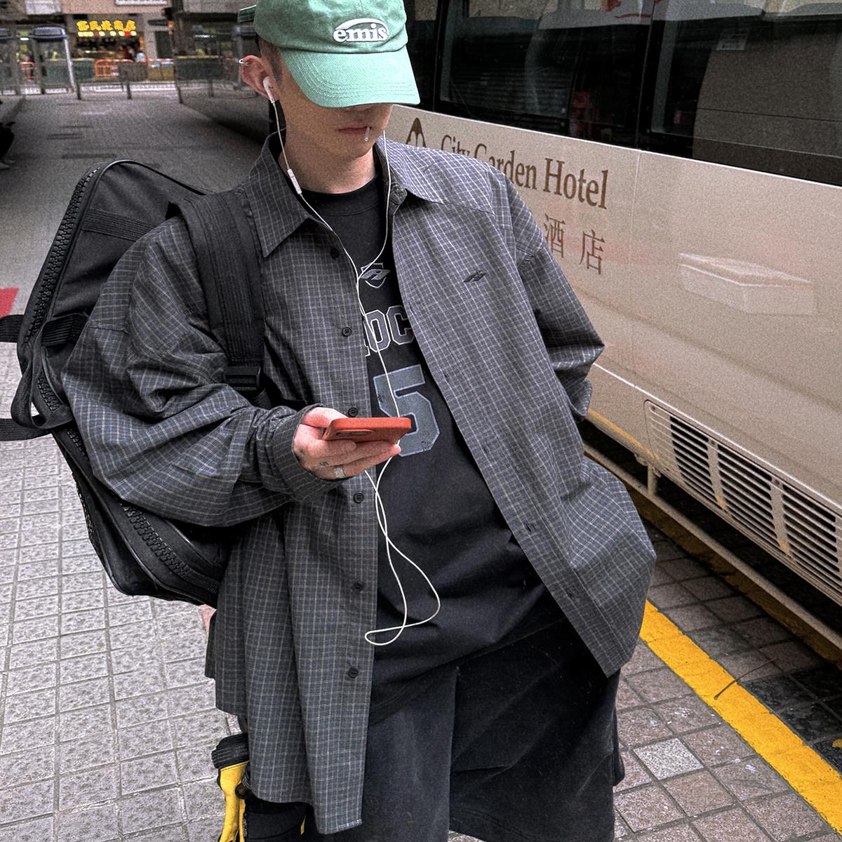 Aurocean宽肩廓形格子衬衫