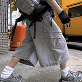 休闲裤 Aurocean 重磅破损做旧廓形大版 短裤 水洗银灰色双口袋工装