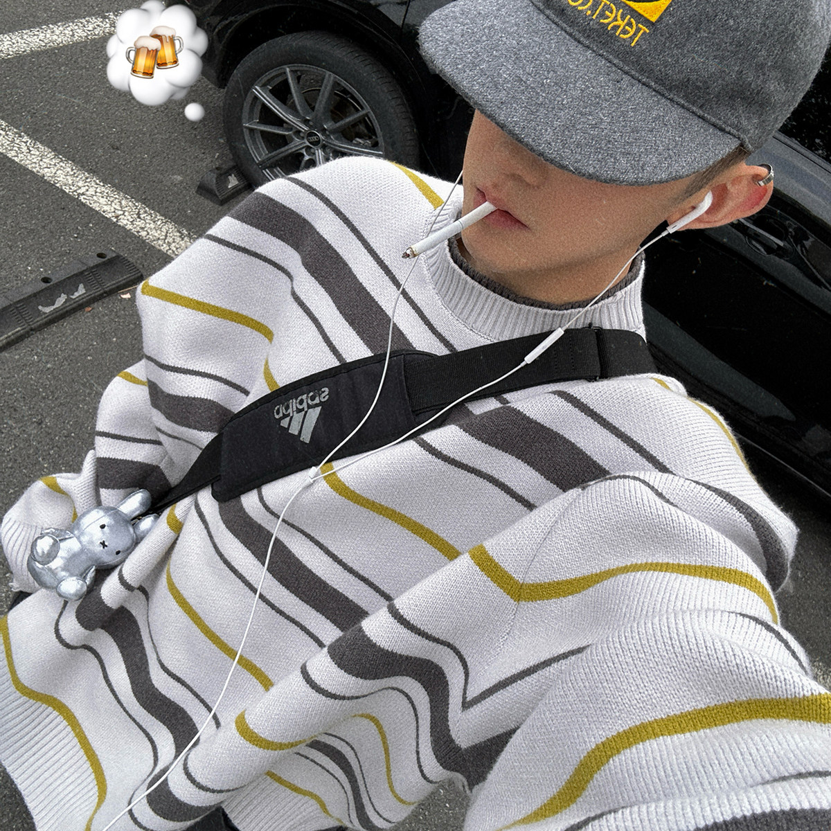 Aurocean 奶帅少年感撞色条纹毛衣 细节破损做旧抗起球重磅针织衫