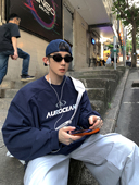 Aurocean 印花秋冬打底 newvintage320克重磅全棉厚版 藏青长袖 T恤