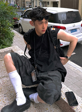 Aurocean 斑驳刺绣破旧背心 正肩小领口磨损做旧320克重磅无袖T恤