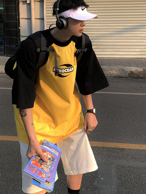 Aurocean插肩袖T恤拼接短袖