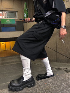 Aurocean 口袋西装短裤 抗皱挺括立体收褶宽松大版黑色六分裤