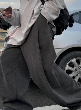 Aurocean 加厚磨毛大廓形学院西裤 立体收褶堆叠感深灰色休闲裤