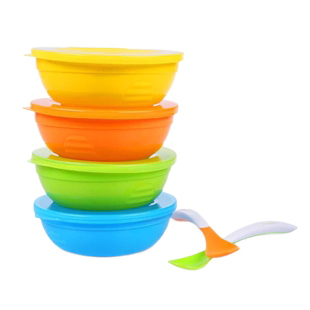 Munchkin满趣健儿童餐具辅食碗辅食勺套装碗带盖子宝宝婴儿用套装