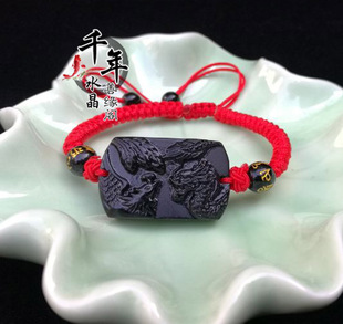 2026年生肖鸡龙酉辰喜合属鸡龙六合吉祥物黑曜石红绳手链 820