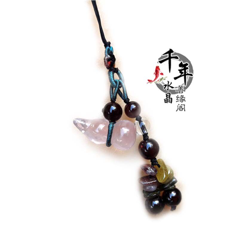 天然粉水晶葫芦碧玺碎石手机链