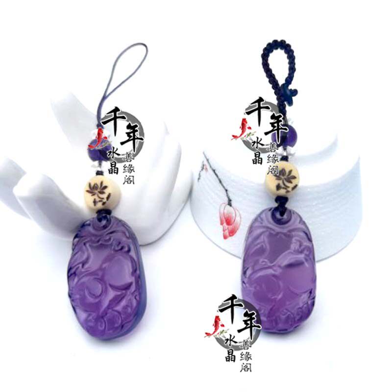 紫水晶喜吉猪献祥瑞车挂钥匙扣
