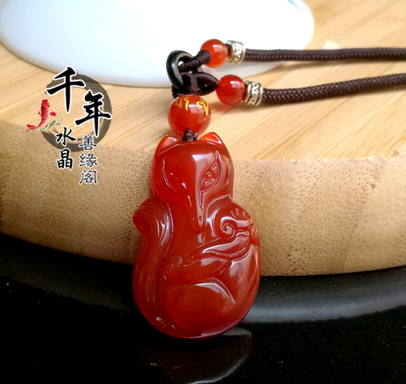 天然红玛瑙如意水晶项链狐狸吊坠