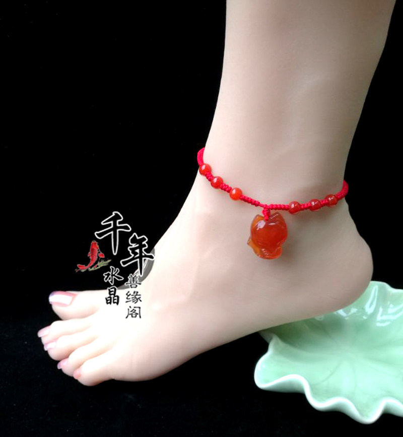 天然红玛瑙狐狸红绳女脚链