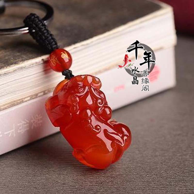 红玛瑙招财貔貅钥匙扣振翅得财