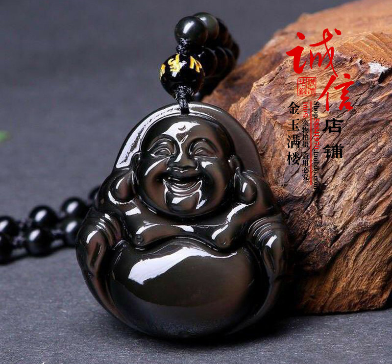 天然彩虹眼黑曜石吊坠男