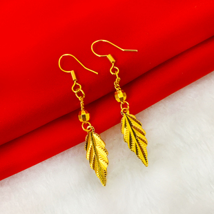 金枝玉叶耳钩简约气质耳饰优雅仿真黄金首饰久不掉色沙金时尚饰品