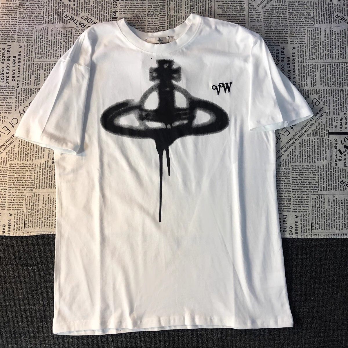 thumbnail for American retro chic fun short-sleeved shoulder T-shirt men and women summer couple outfit oversize trendy casual top