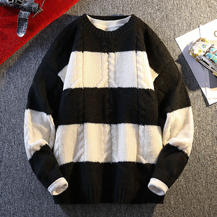 2025秋冬新款国潮毛衣斑纹条纹针织衫毛衣复古男女同款高级上衣