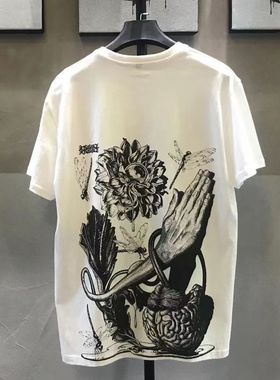 美式潮流重磅纯棉短袖男女Olivia Knapp手绘拜佛T恤复古宽松潮牌