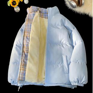 唐言2025秋冬季新款棉衣男女款面包潮牌格子加厚保暖立领外套棉服