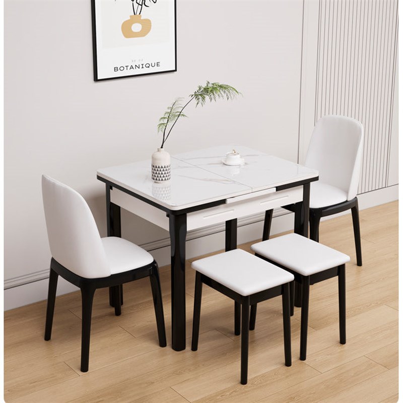 岩板伸缩餐桌小户型家用推拉折叠餐桌椅组合现代简约实木抽拉饭桌