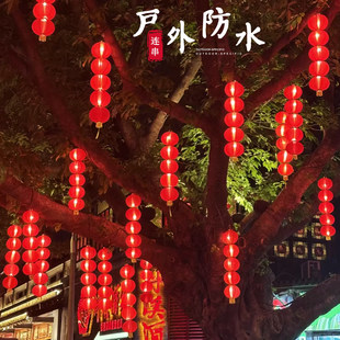 元旦新年大红拉丝灯笼345连串户外防水室外防晒灯笼挂树花灯挂饰