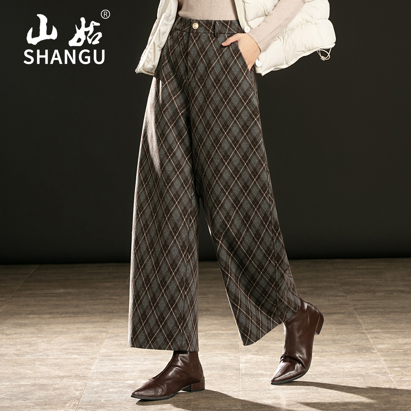 九分格子弯刀裤女2026新款春季复古高腰宽松显瘦阔腿小个子休闲裤,女装/女士精品,休闲裤,淘宝优惠券,粉丝福利购,淘宝优惠卷