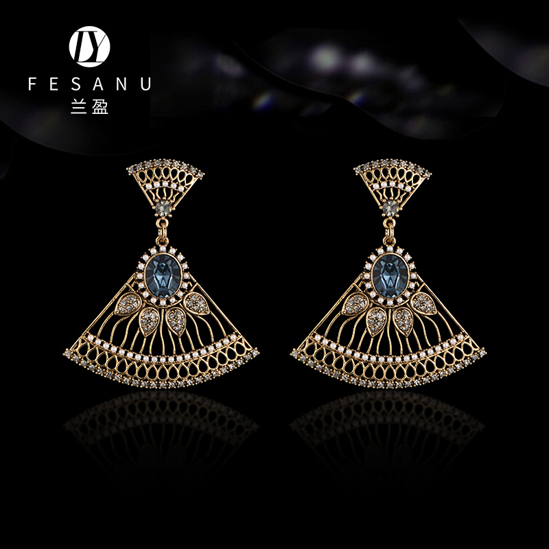 扇形复古耳饰品礼物奥地利水晶