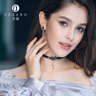 兰盈奥地利水晶蝴蝶结choker颈链 小众设计蝴蝶项圈18K金女锁骨链