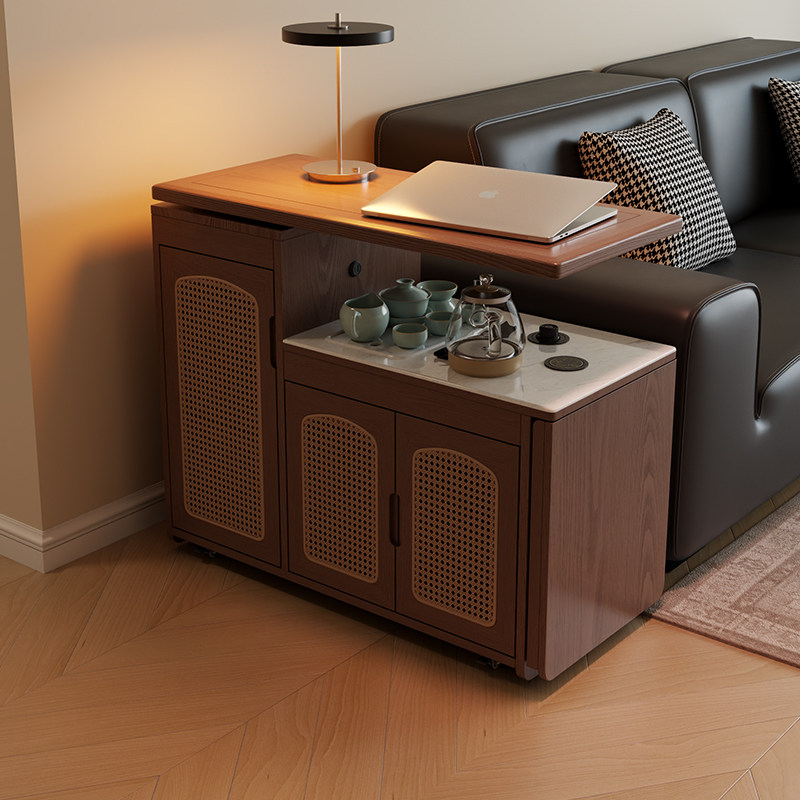 冬木移动茶台家用小茶车实木茶几泡茶桌岩板茶桌烧水壶一体嵌入式