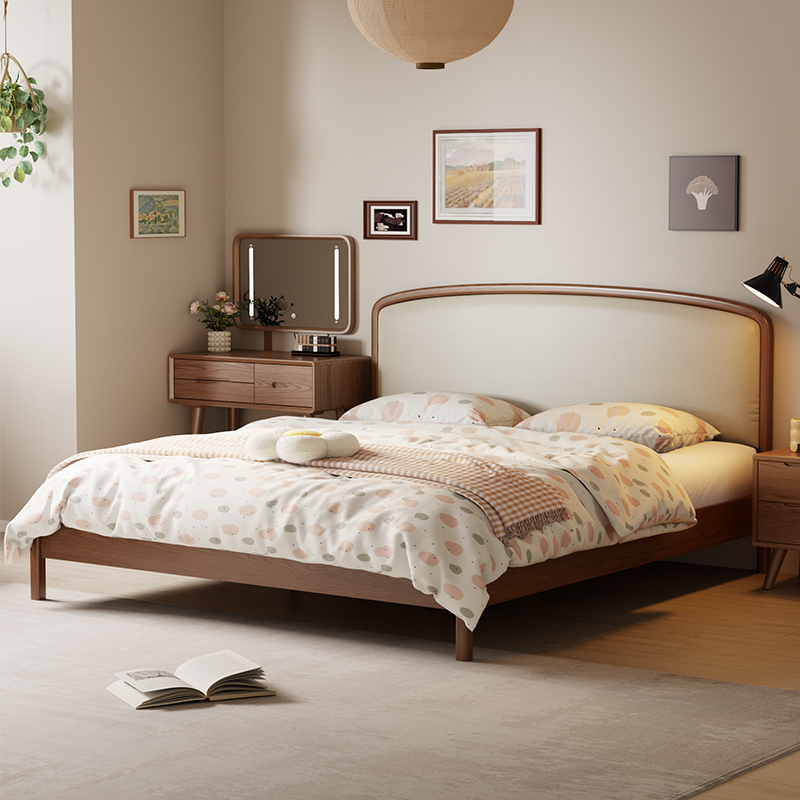冬木软靠实木床1米8双人床现代简约主卧大床次卧1米5床加厚床架